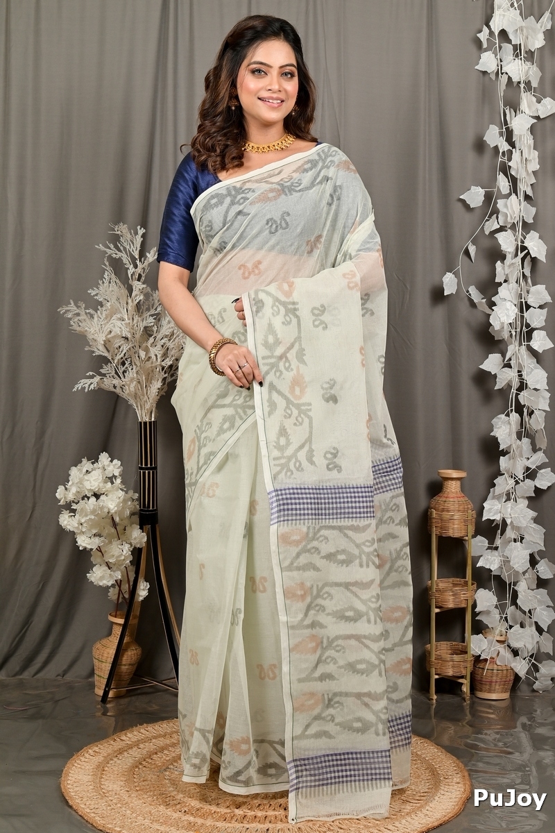 Off White Pure Cotton Divani Tant Saree Print (3014)