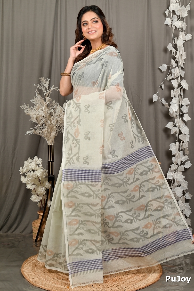 Off White Pure Cotton Divani Tant Saree Print (3014)