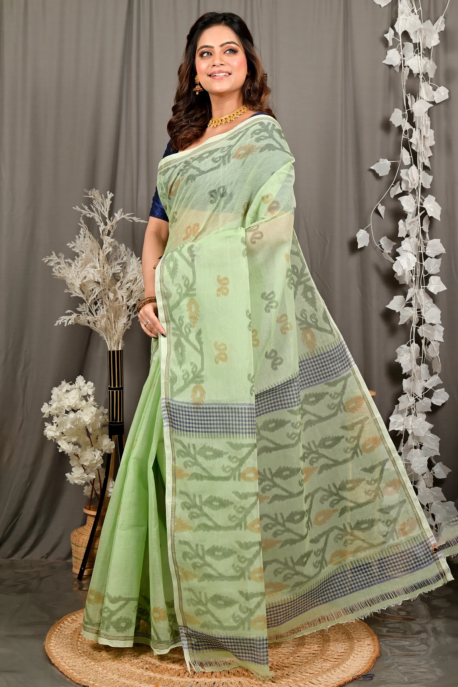 Light Green Pure Cotton Divani Tant Saree Print (3015)