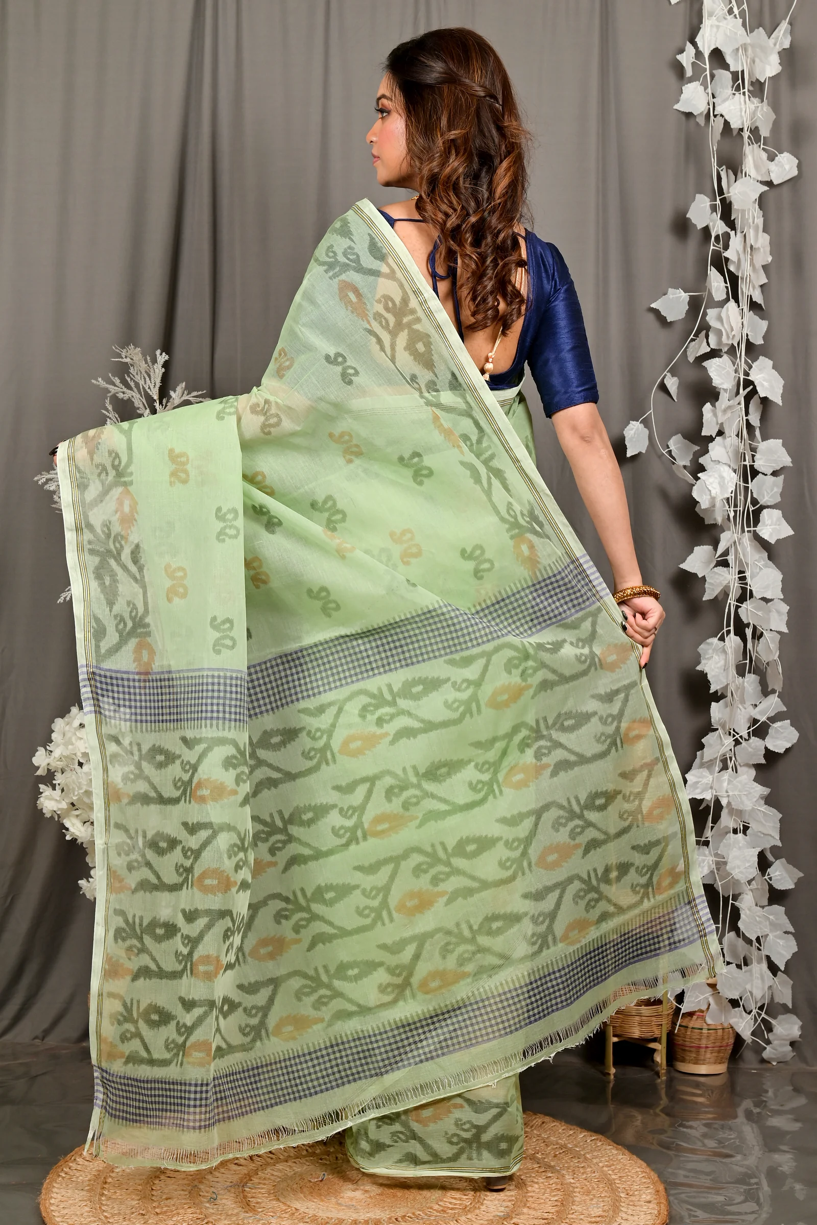Light Green Pure Cotton Divani Tant Saree Print (3015)