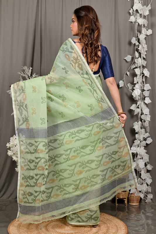 Light Green Pure Cotton Divani Tant Saree Print (3015)