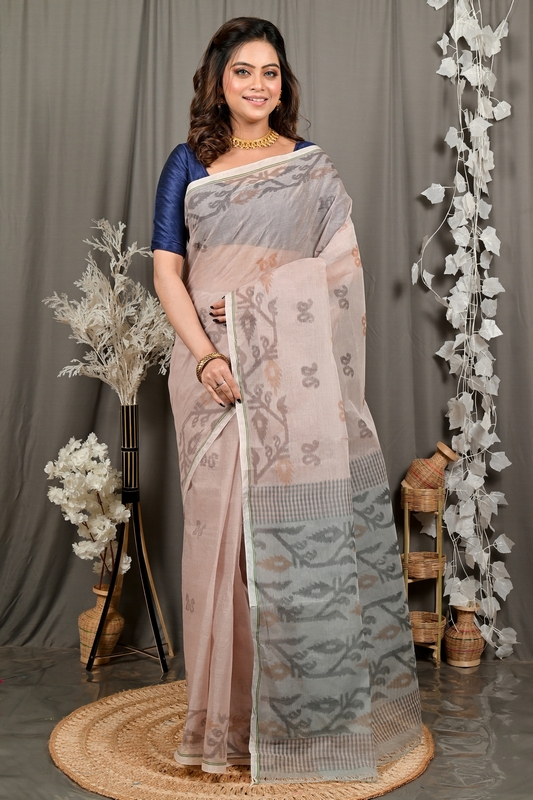 Light Brown Pure Cotton Divani Tant Saree Print (3016)