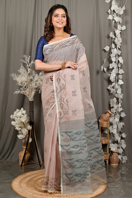 Light Brown Pure Cotton Divani Tant Saree Print (3016)