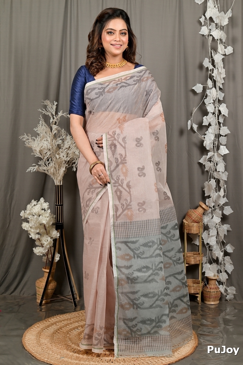 Light Brown Pure Cotton Divani Tant Saree Print (3016)