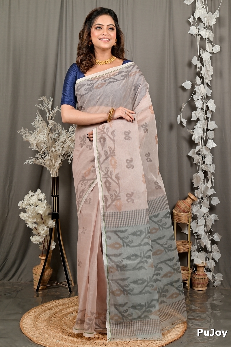 Light Brown Pure Cotton Divani Tant Saree Print (3016)