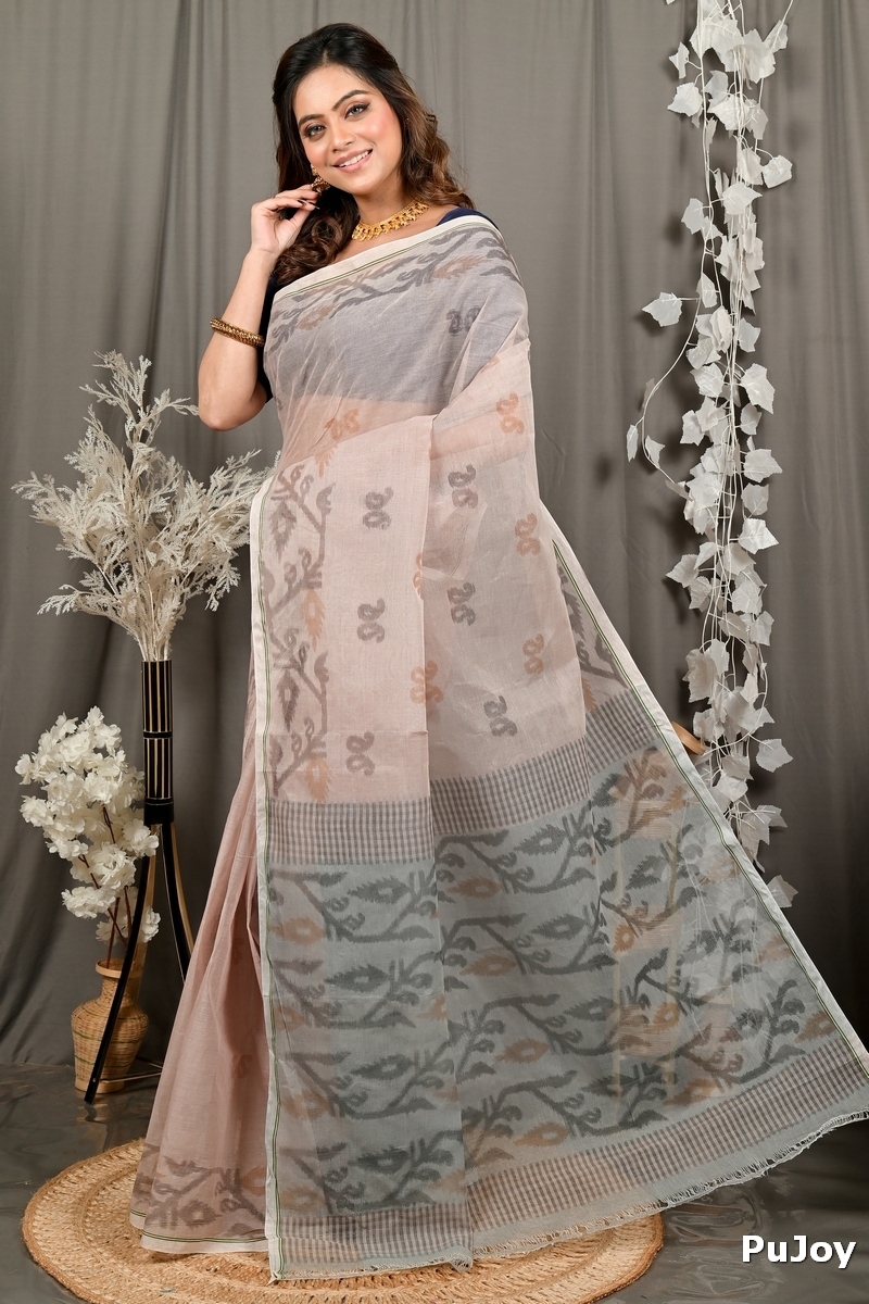 Light Brown Pure Cotton Divani Tant Saree Print (3016)