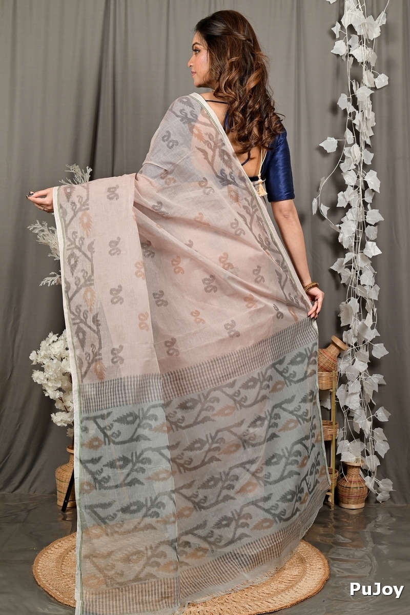 Light Brown Pure Cotton Divani Tant Saree Print (3016)