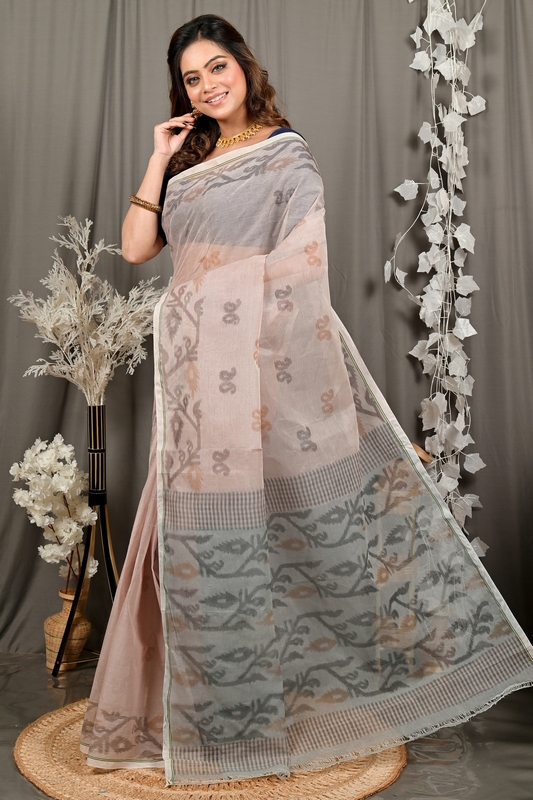 Light Brown Pure Cotton Divani Tant Saree Print (3016)