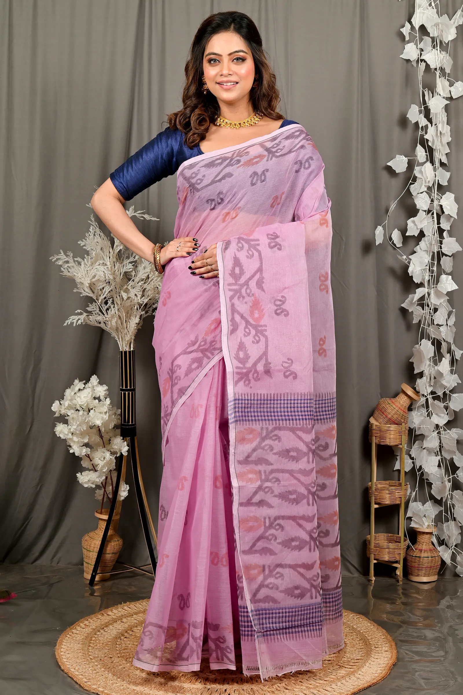 Peach Pure Cotton Divani Tant Saree Print (3017)