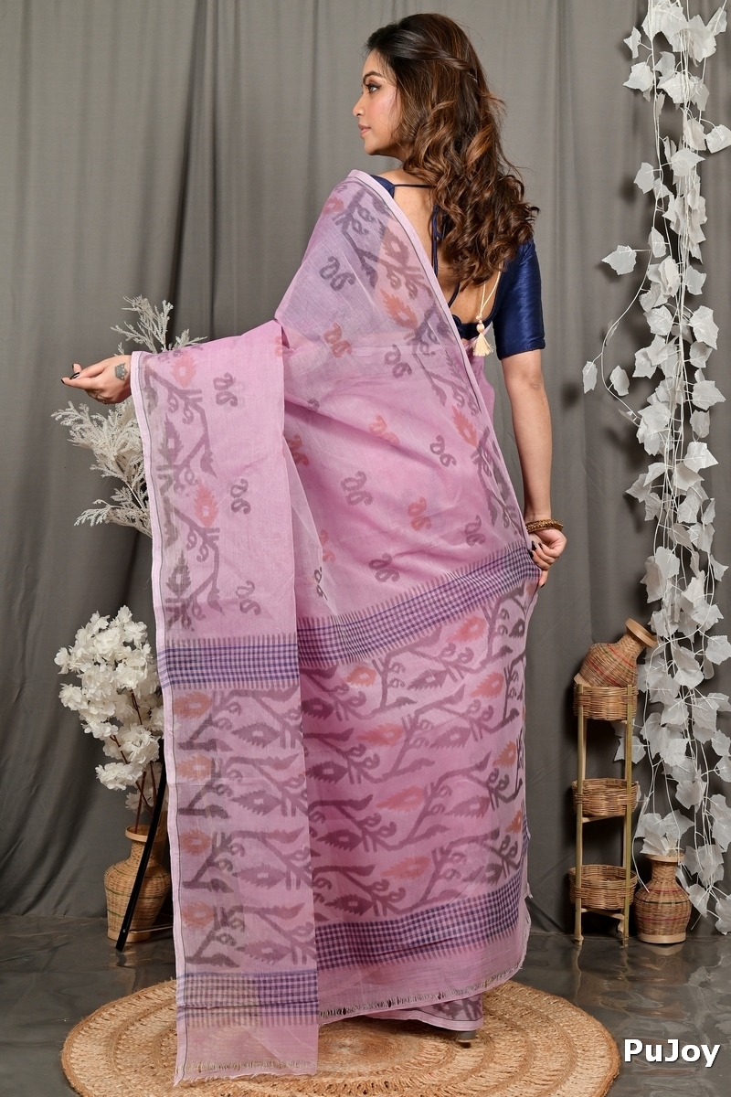Peach Pure Cotton Divani Tant Saree Print (3017)