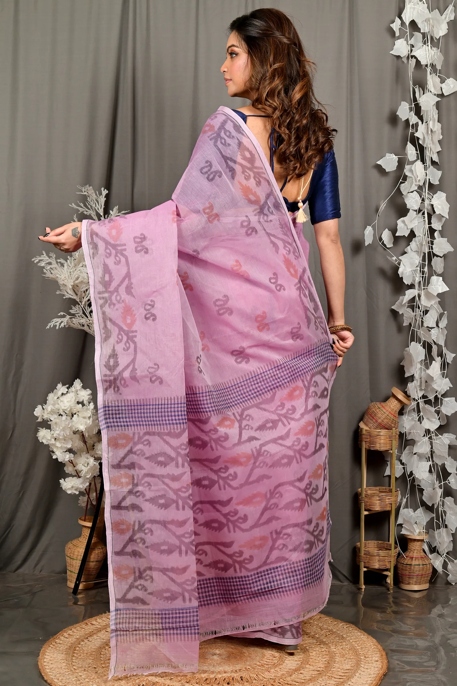 Peach Pure Cotton Divani Tant Saree Print (3017)