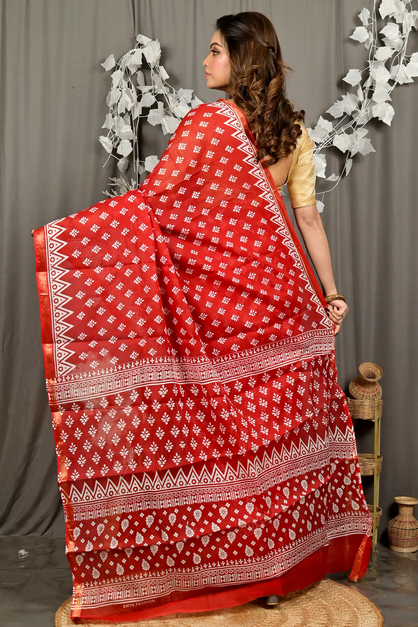 Maroon Pure Cotton Febasi Batik Print Saree (3019)