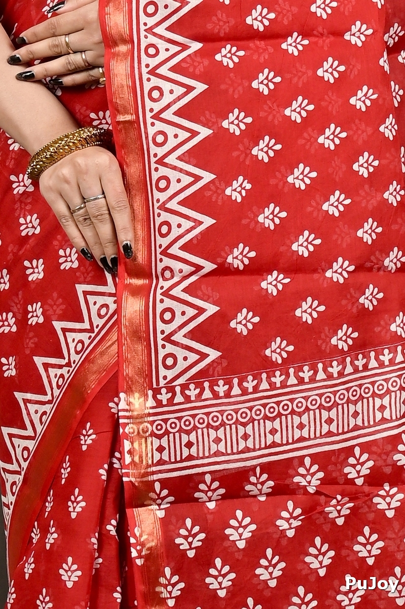 Maroon Pure Cotton Febasi Batik Print Saree (3019)