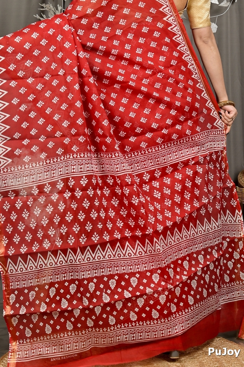 Maroon Pure Cotton Febasi Batik Print Saree (3019)