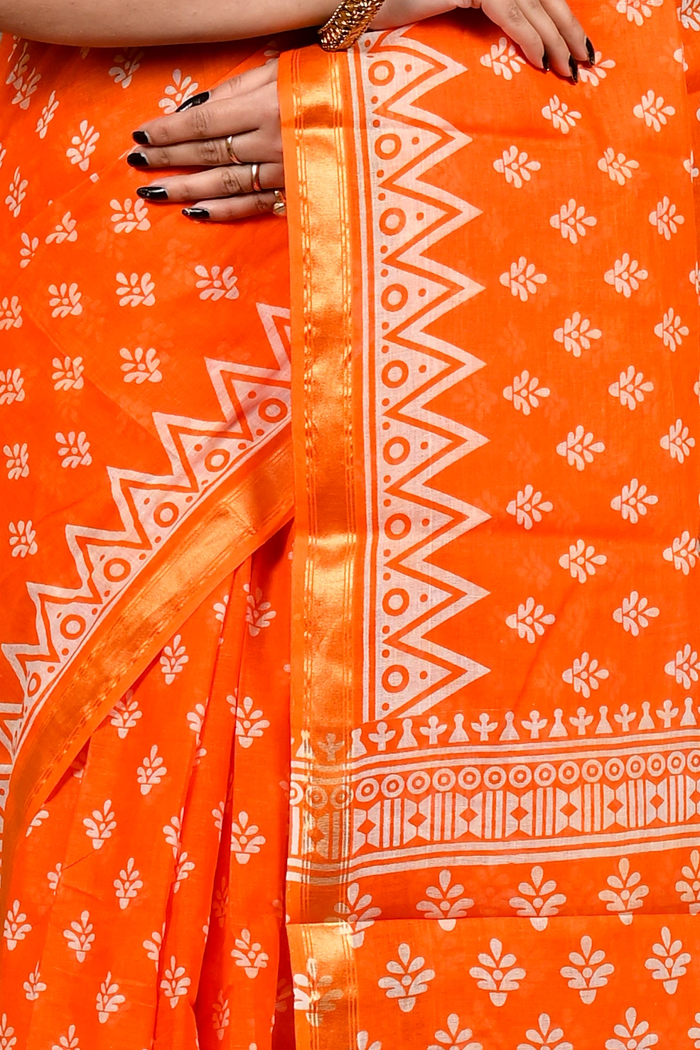 Orange Pure Cotton Febasi Batik Print Saree (3021)