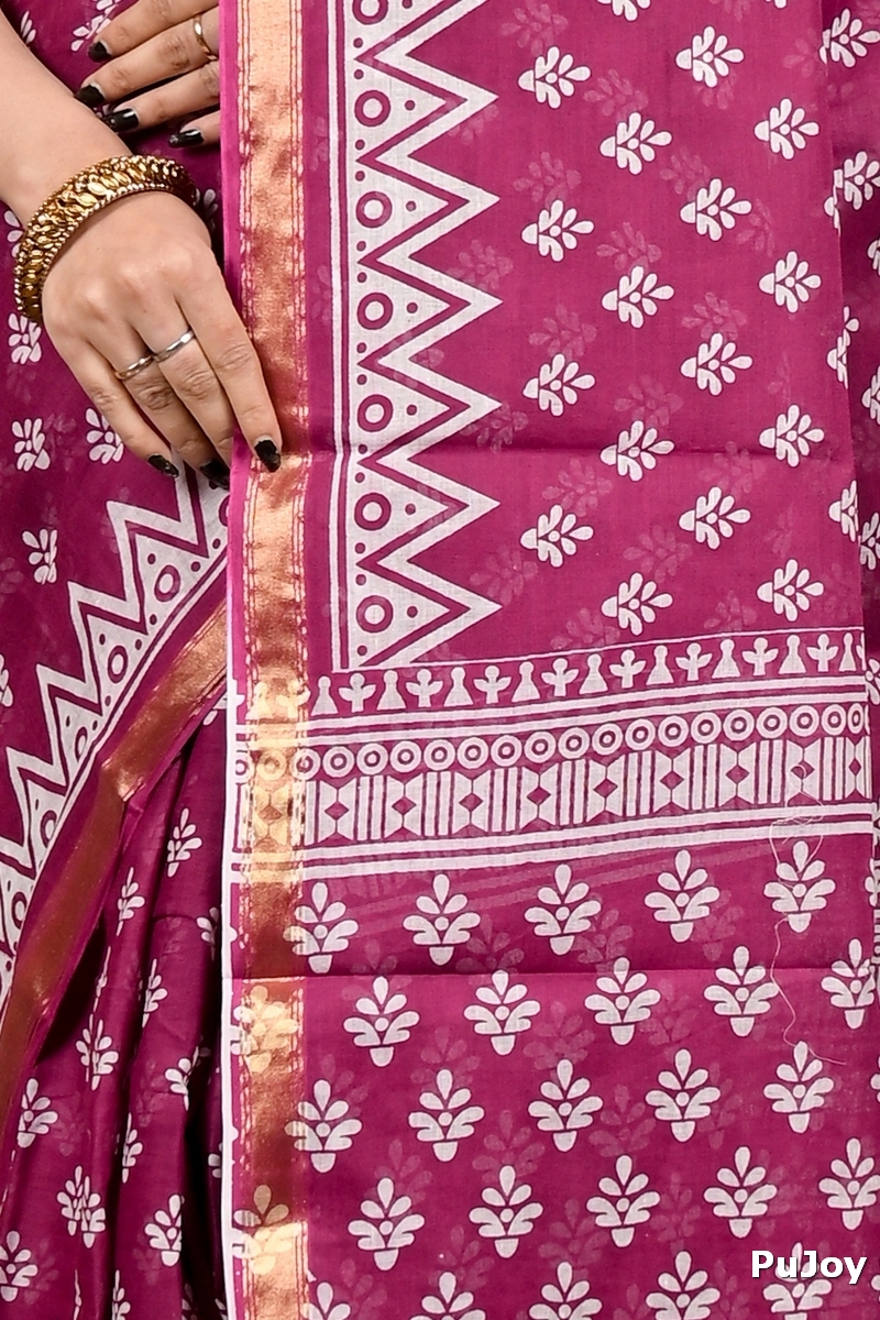 Purpel Pure Cotton Febasi Batik Print Saree (3022)