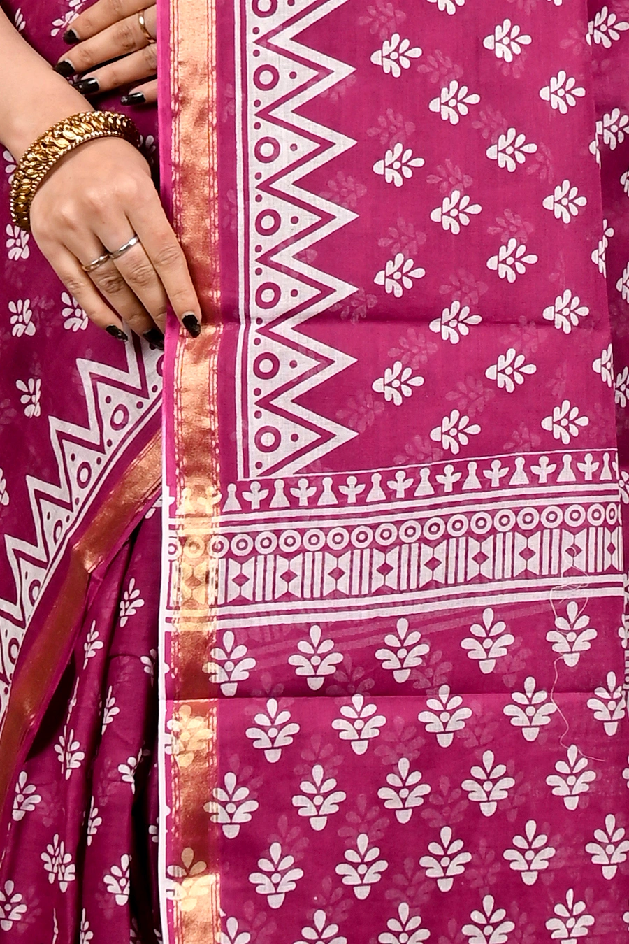 Purpel Pure Cotton Febasi Batik Print Saree (3022)
