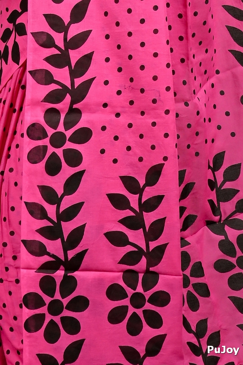 Dark Pink Pure Cotton Febuitwo Printed Handloom Saree (3028)