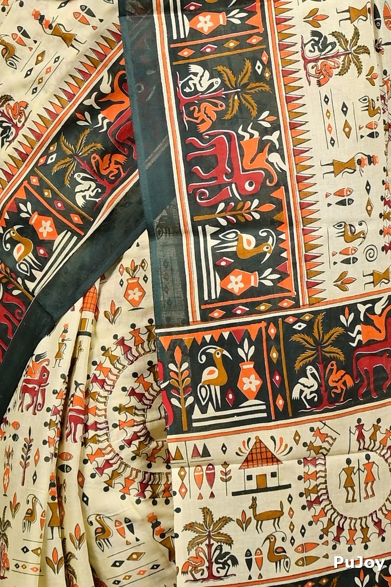 Off White Green Pure Cotton Feepsi Kalamkari Printed Saree (3029)