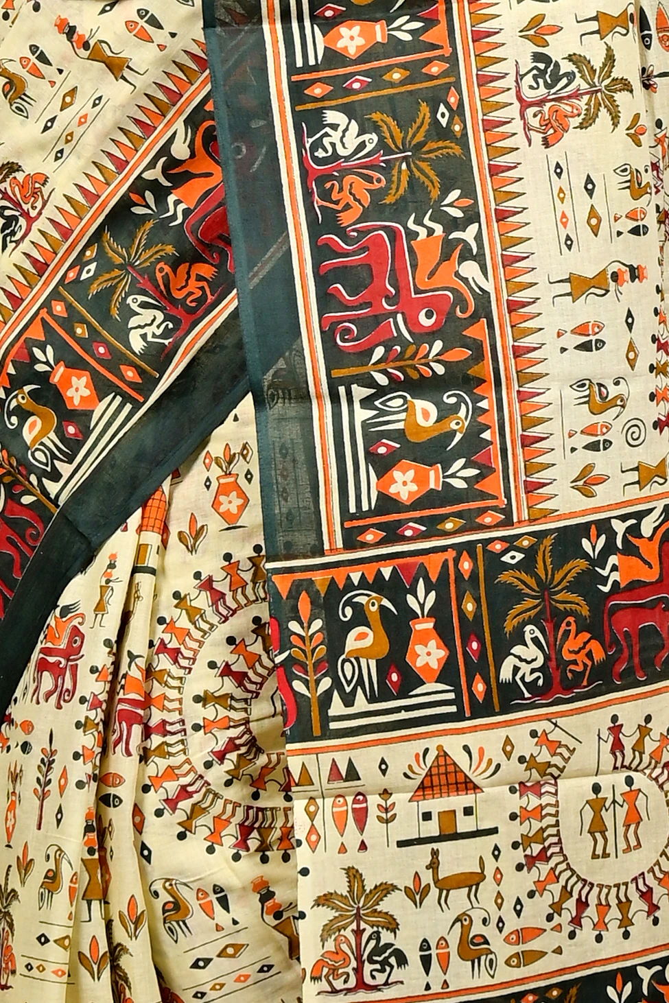Off White Green Pure Cotton Feepsi Kalamkari Printed Saree (3029)
