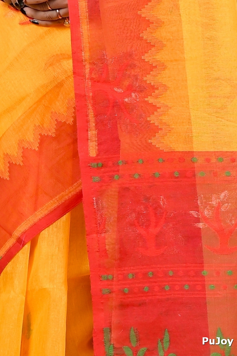 Yellow Red Pure Cotton Fevai Jamdani Saree (3035)