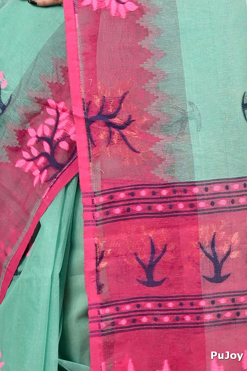 Green Purple Pure Cotton Fevai Jamdani Saree (3036)