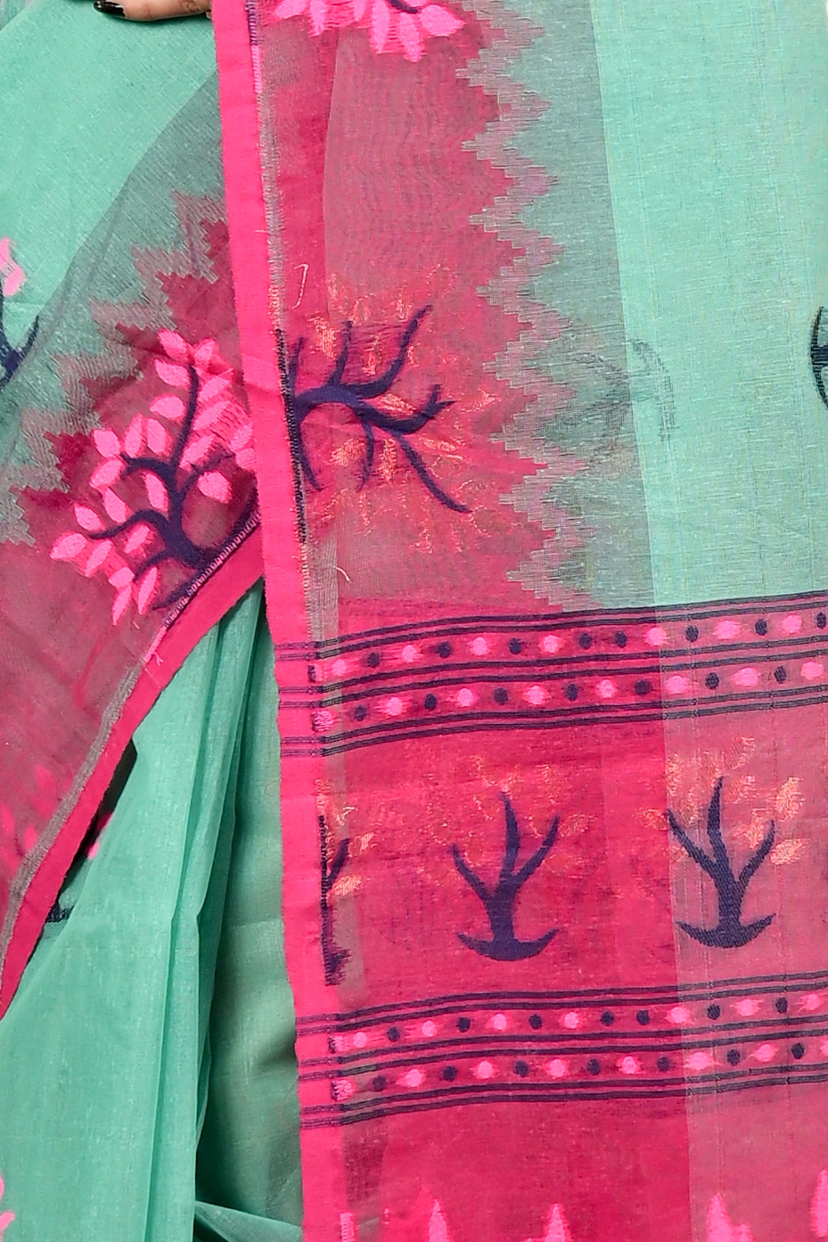 Green Purple Pure Cotton Fevai Jamdani Saree (3036)