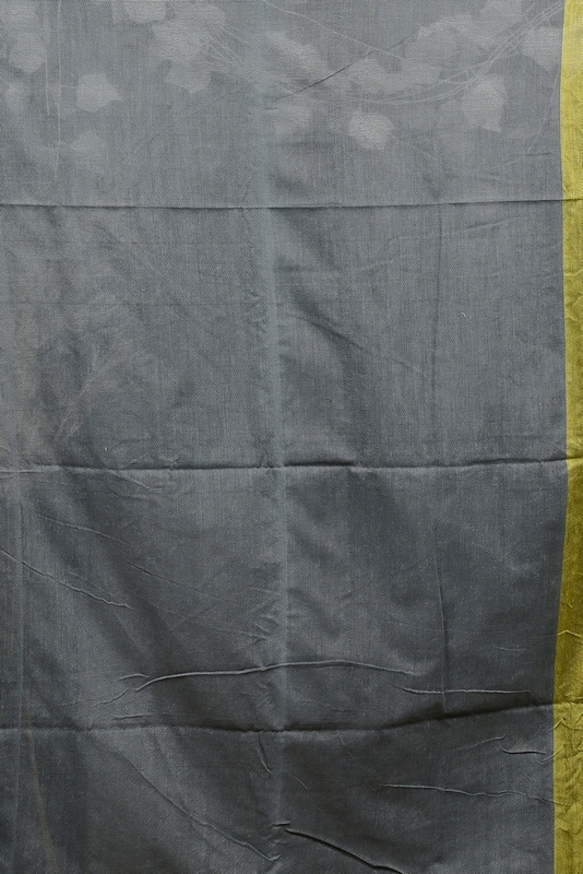 Green Grey Pure Cotton ThanKhaditu Hand Loom Saree (3042)