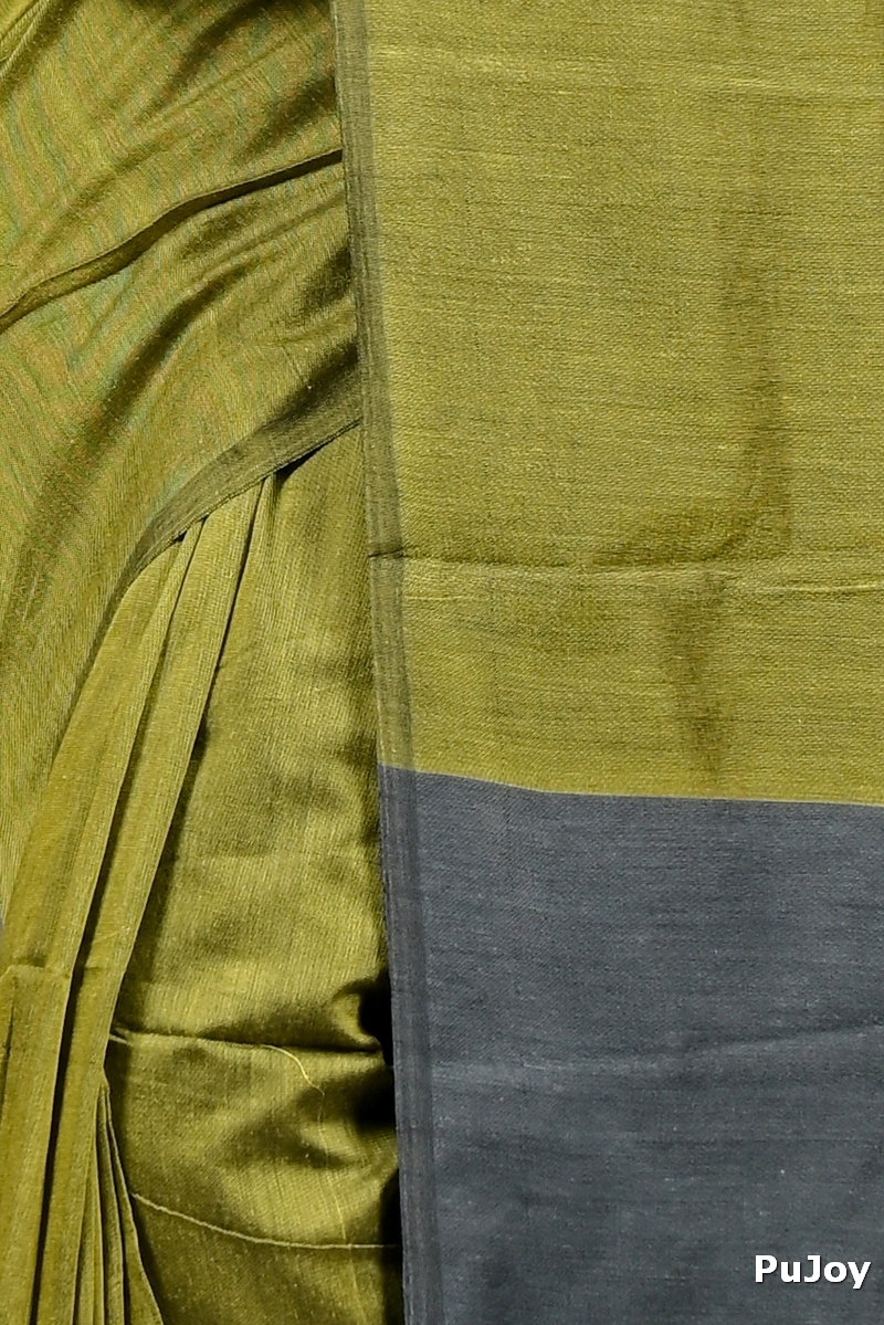 Green Grey Pure Cotton ThanKhaditu Hand Loom Saree (3042)