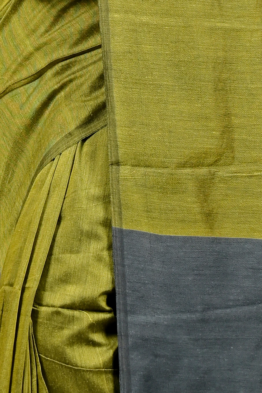 Green Grey Pure Cotton ThanKhaditu Hand Loom Saree (3042)