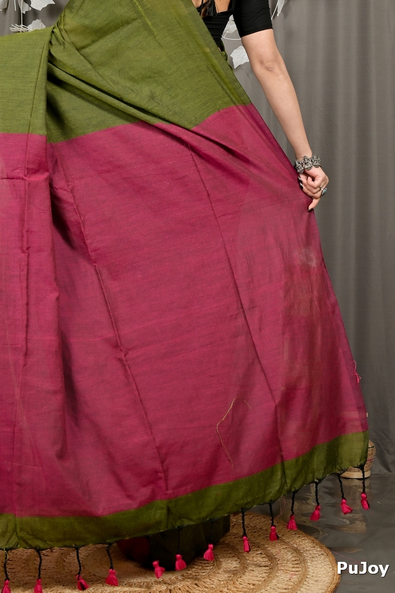 Mehendi Green Pure Cotton ThanKhaditu Hand Loom Saree (3043)