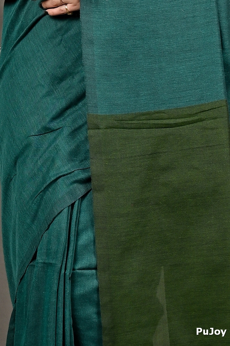 Green Pure Cotton ThanKhaditu Hand Loom Saree (3044)