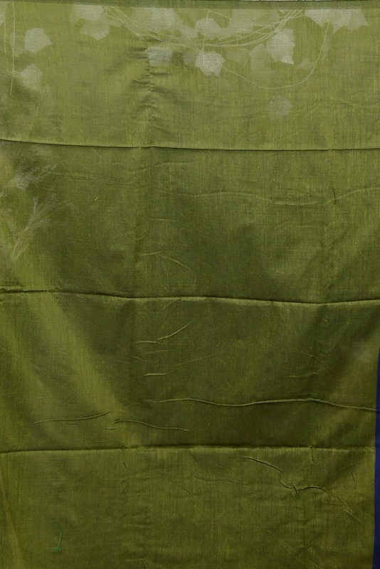 Blue Green Pure Cotton ThanKhaditu Hand Loom Saree (3045)