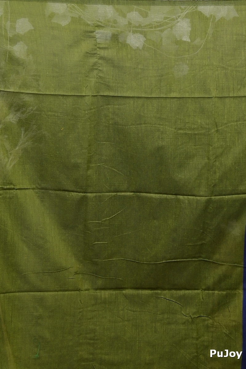 Blue Green Pure Cotton ThanKhaditu Hand Loom Saree (3045)