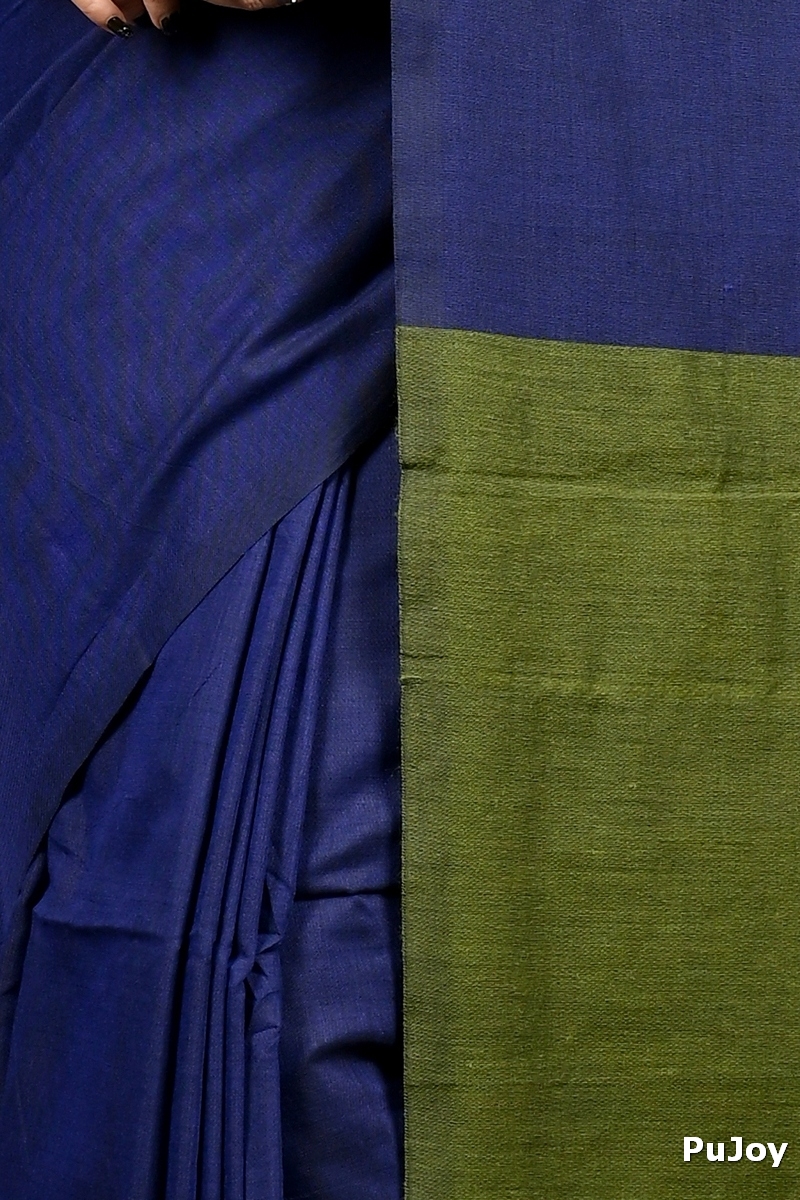 Blue Green Pure Cotton ThanKhaditu Hand Loom Saree (3045)