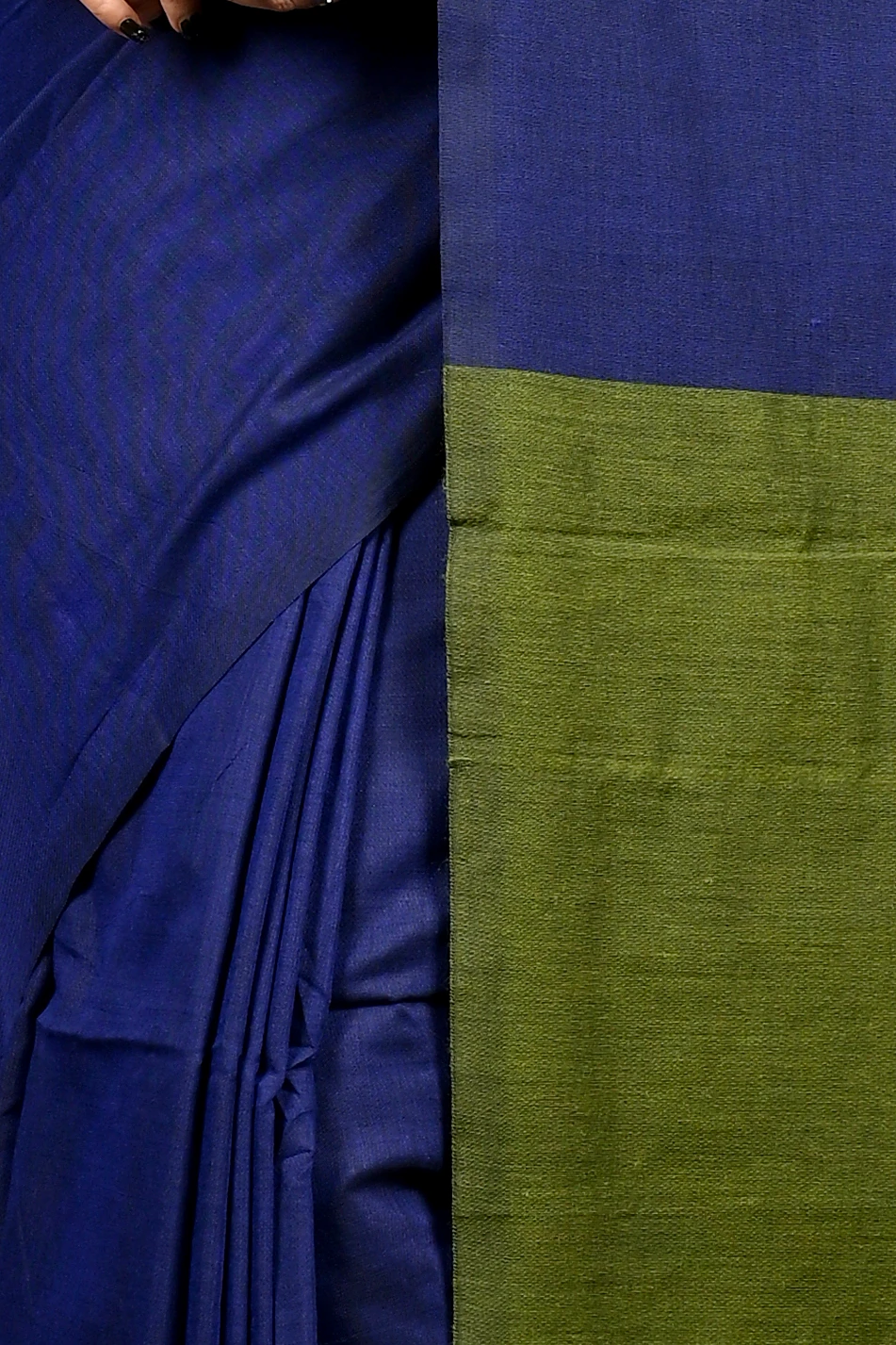 Blue Green Pure Cotton ThanKhaditu Hand Loom Saree (3045)