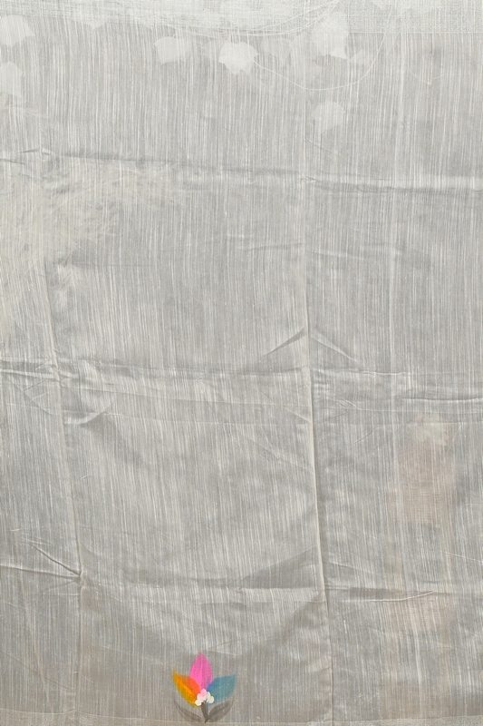 White Blended Cotton Finesi Hand Painted Saree (3047)