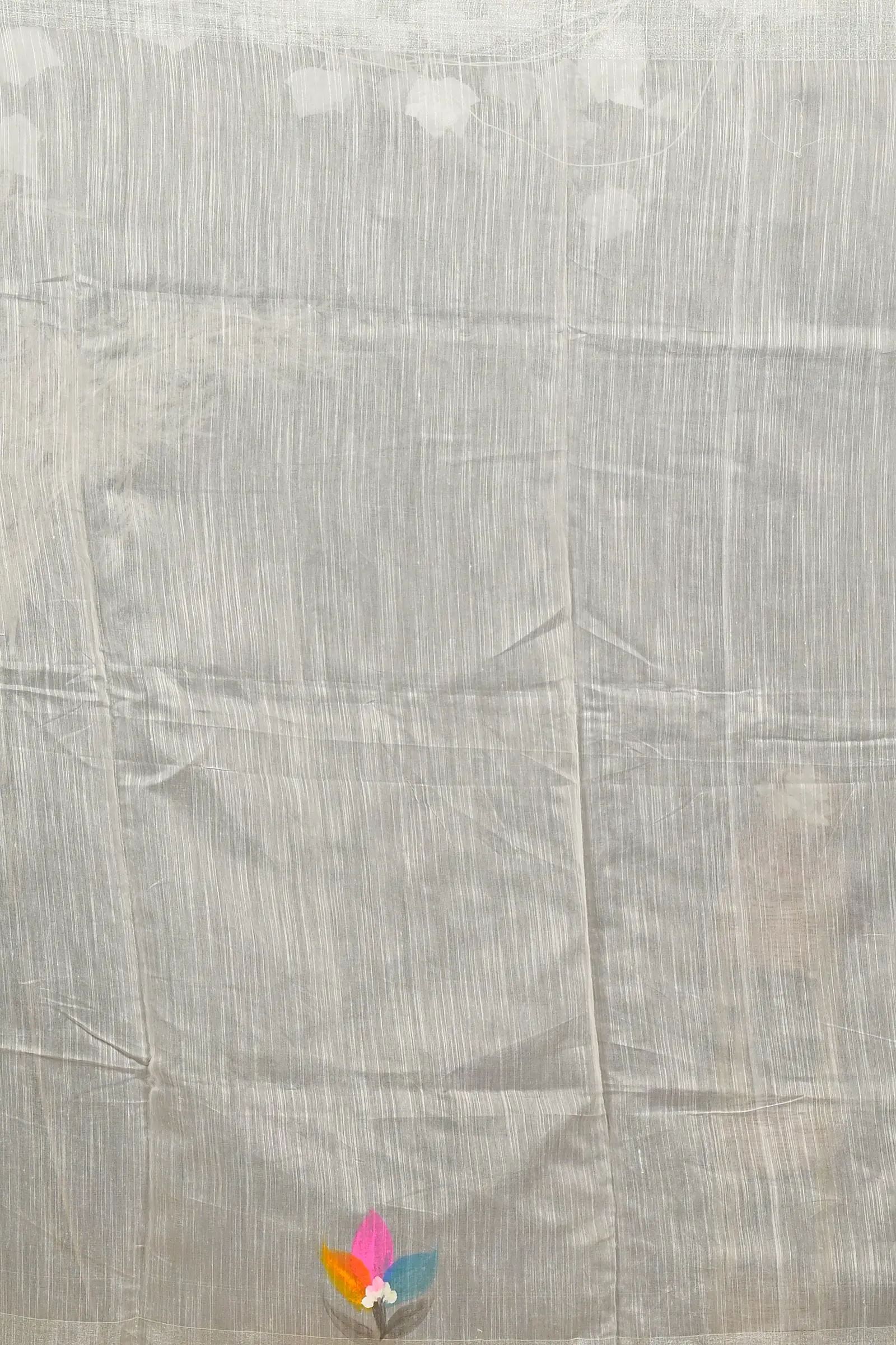 White Blended Cotton Finesi Hand Painted Saree (3047)