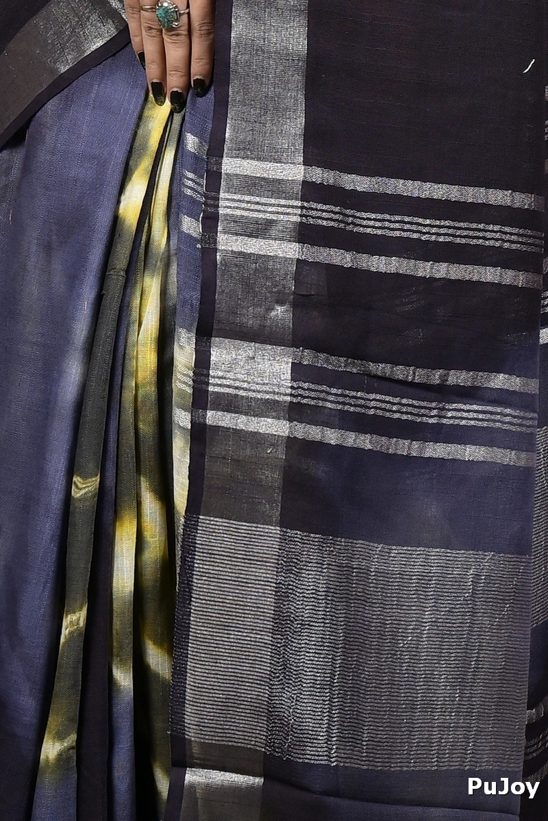 Night Blue Pure Cotton Finui Hand Loom Saree (3049)