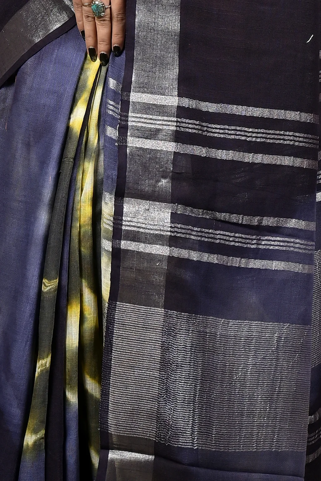 Night Blue Pure Cotton Finui Hand Loom Saree (3049)