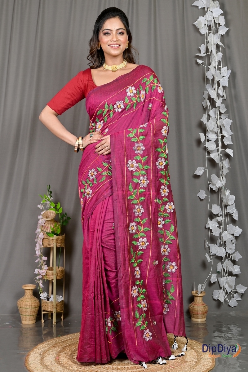 Merron Cotton Blended Paraya Embroidery Handloom saree (306)