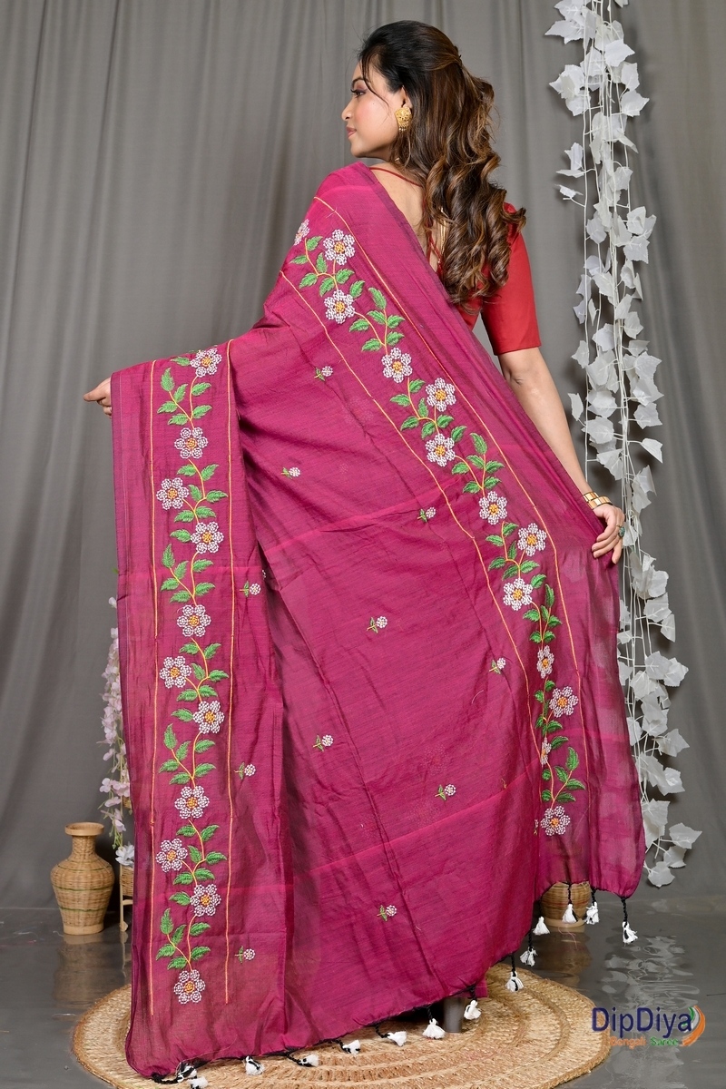 Merron Cotton Blended Paraya Embroidery Handloom saree (306)
