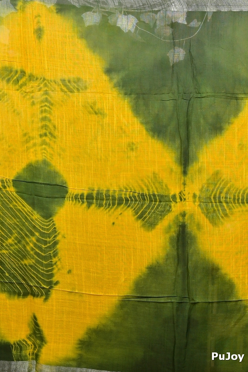 Yellow Green Pure Cotton Finui Hand Loom Saree (3062)
