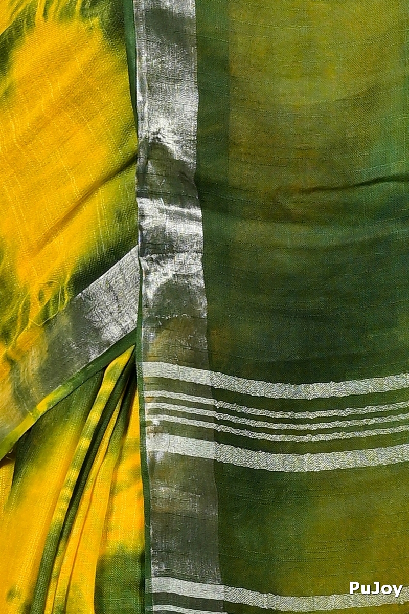 Yellow Green Pure Cotton Finui Hand Loom Saree (3062)