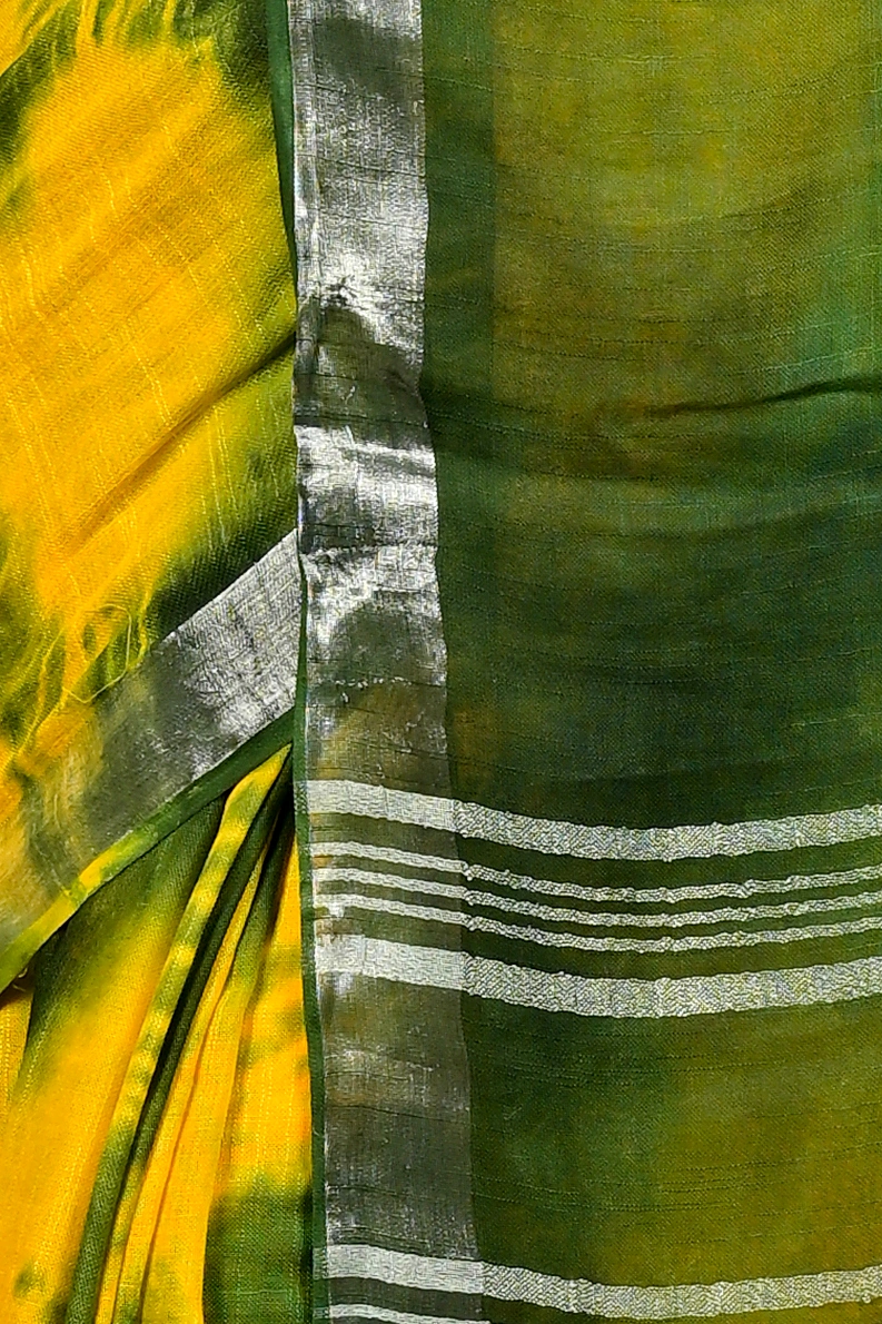 Yellow Green Pure Cotton Finui Hand Loom Saree (3062)