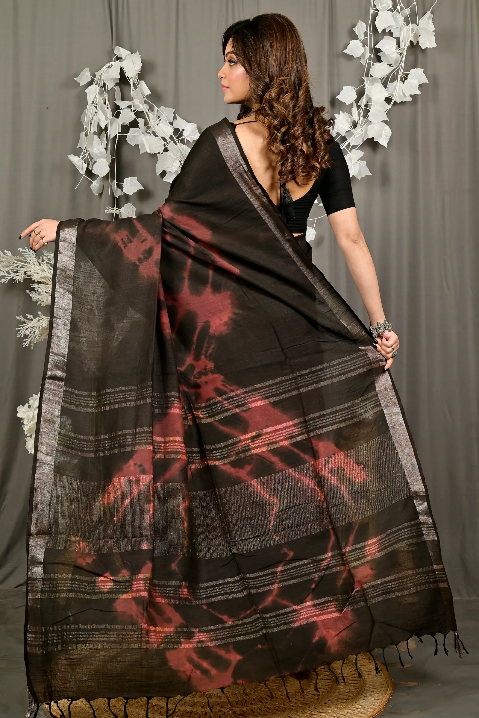Black Pure Cotton Finui Hand Loom Saree (3063)