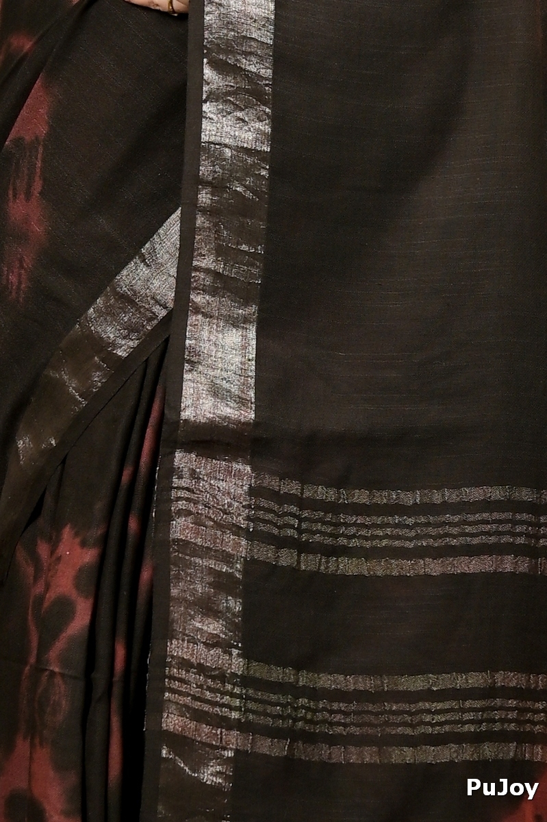 Black Pure Cotton Finui Hand Loom Saree (3063)