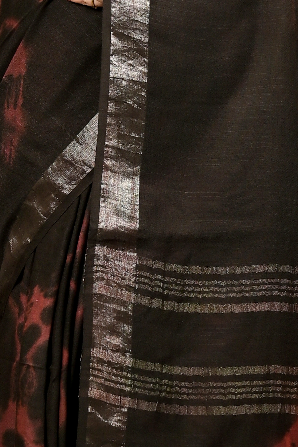 Black Pure Cotton Finui Hand Loom Saree (3063)