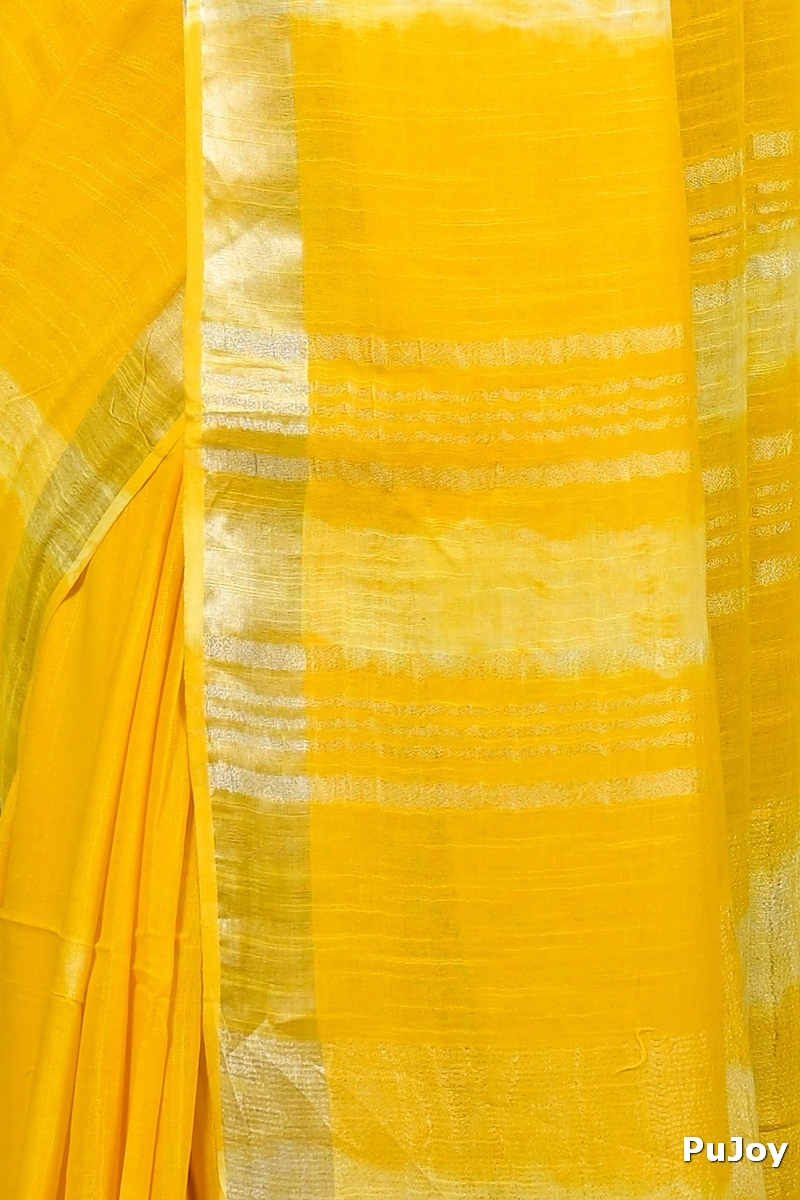 Yellow Pure Cotton Finui Hand Loom Saree (3064)