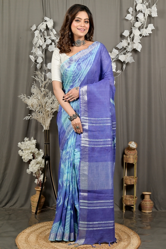 Blue Pure Cotton Finui Hand Loom Saree (3065)